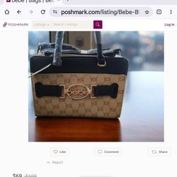 Bebe Monogram Satchel Handbag With Detachable Crossbody Strap