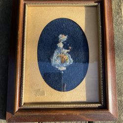 Framed Needlepoint Girl With Parasol