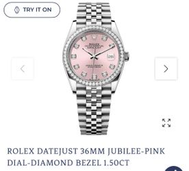 ROLEX DATEJUST 36MM JUBILEE-PINK DIAL-DIAMOND BEZEL 1.50CT