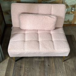 Convertible Futon Sofa Bed, Teddy Fabric Futon Couch Sleeper Sofa, Pink