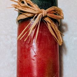 Candle Cinnamon Spruce Wreath 6" Height Green Red Straw Bow