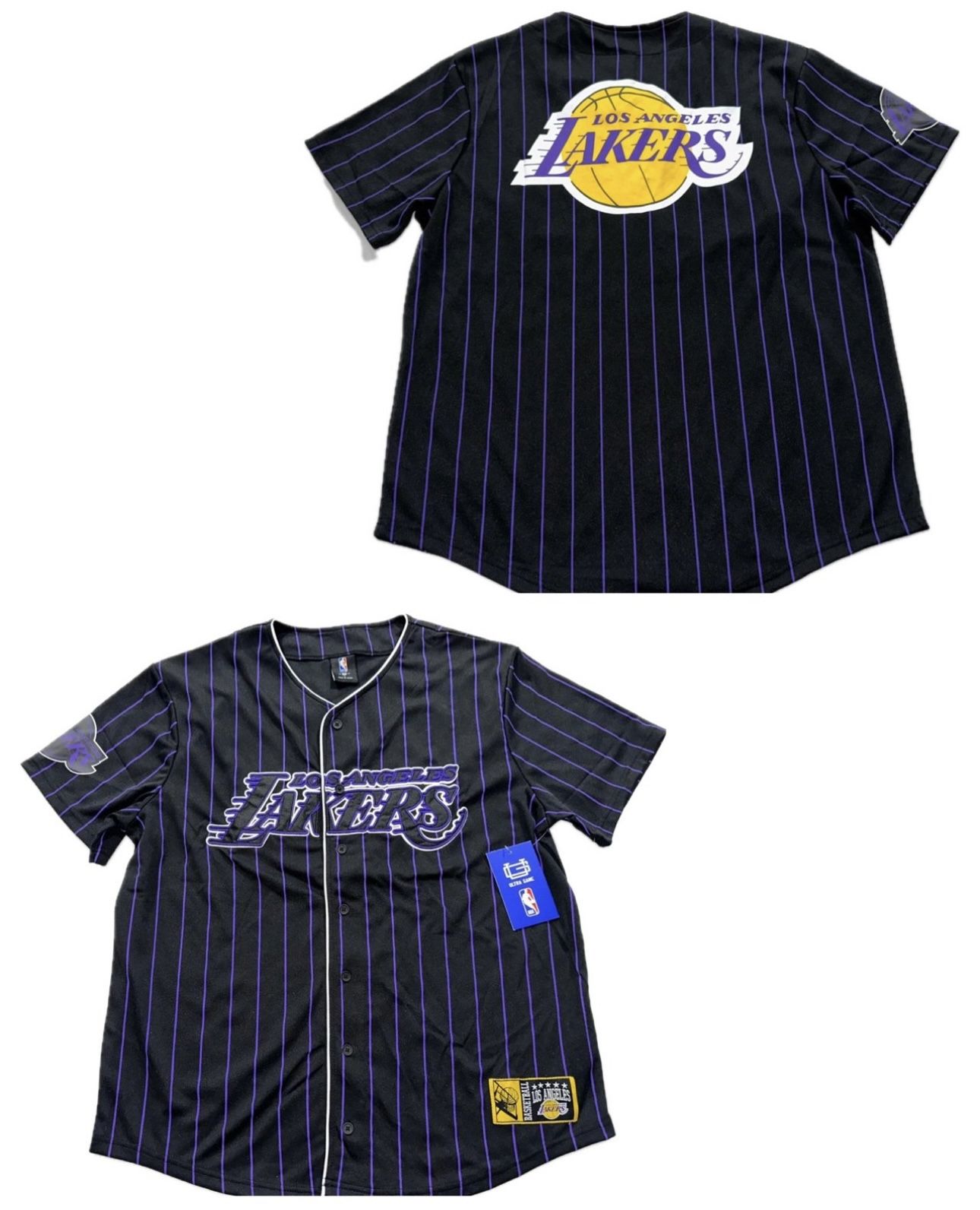 Los Angeles Lakers Ultra Game Black Pin Stripe Baseball Jersey Mens Medium & Large New