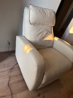 Cream Leather Power Recliner Chair