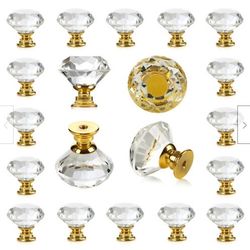 25 pc Crystal Gold Glass Knobs Drawer Pulls for Kitchen Cabinet Dresser Cupboard