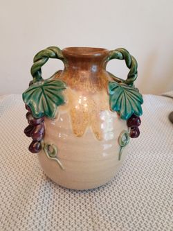 Vintage pottery Vase/ grapes, leaves