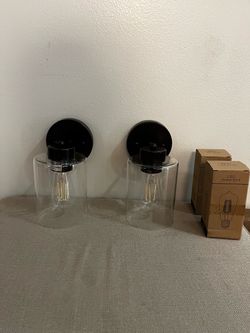 New Dark Brown Wall Sconces with Glass Shades – Set of 2, 💡 Included ( Hardwired)