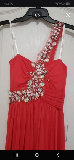 Red One-Shoulder Beaded Formal Gown