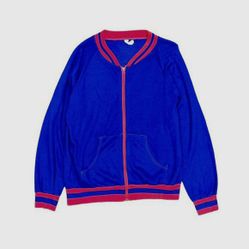Vintage 1970’s track suit zip up jacket top pockets navy blue size size M medium