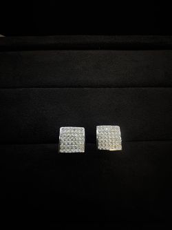 Men's / Unisex 925 Sterling Silver Natural Diamond Square Kite Micro-Pavé Studs (0.25 CTW)