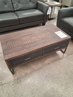 ARCHITECTURAL SOLID WOOD & METAL COFFEE TABLE