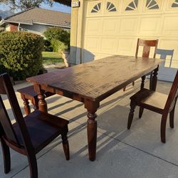 Rustic Dining Table With 3 Chairs and Bench