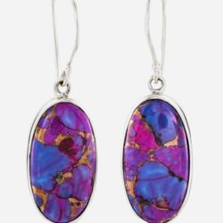 Gorgeous Purple Turquoise Drop Earrings Set In 925 Sterling Silver 
