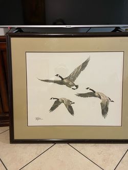Framed Canada Geese Print Signed Taylor
