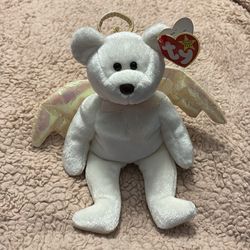 Rare Retired "Halo" Angel Bear Ty Beanie Baby w/ Brown Nose & Errors