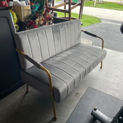 Grey Velvet Mid Century Modern Couch 