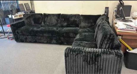 Black Corduroy L-Shaped Sectional Sofa new in box