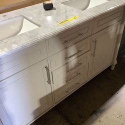 Home Decorators Collection Aberdeen 60 in. W x 22 in. D Double Bath Vanity in Dove Gray with Carrara Marble Top with White Sinks