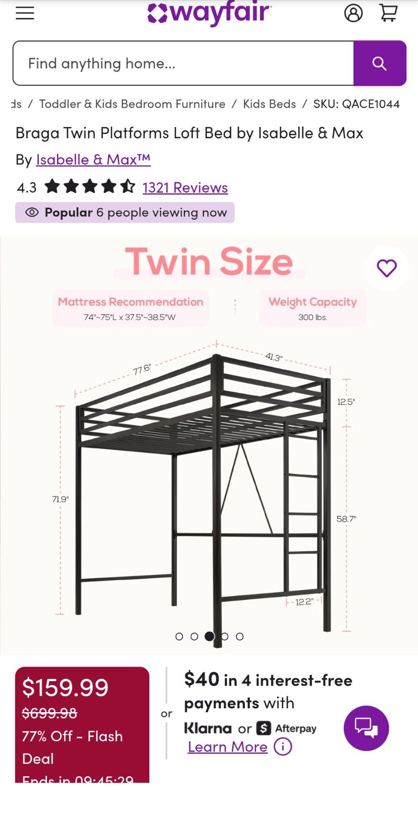 Twin Loft Bed With Mattress. Never Used!
