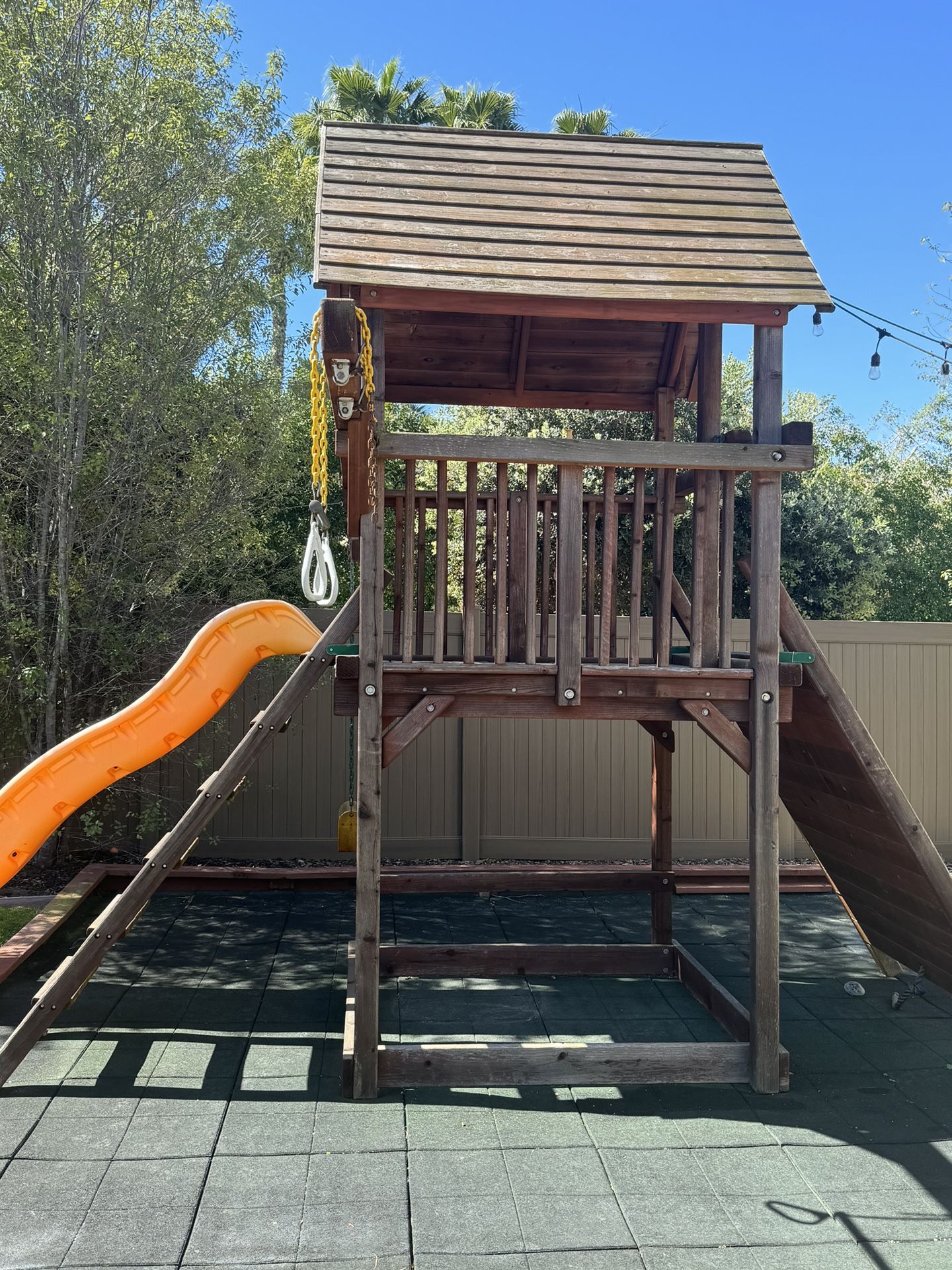 Woodplay Playset Playhouse Swing Slide Fort Rock Wall