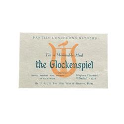 Vintage Glockenspiel Restaurant Business Card Fleetwood Pennsylvania PA Kutztown