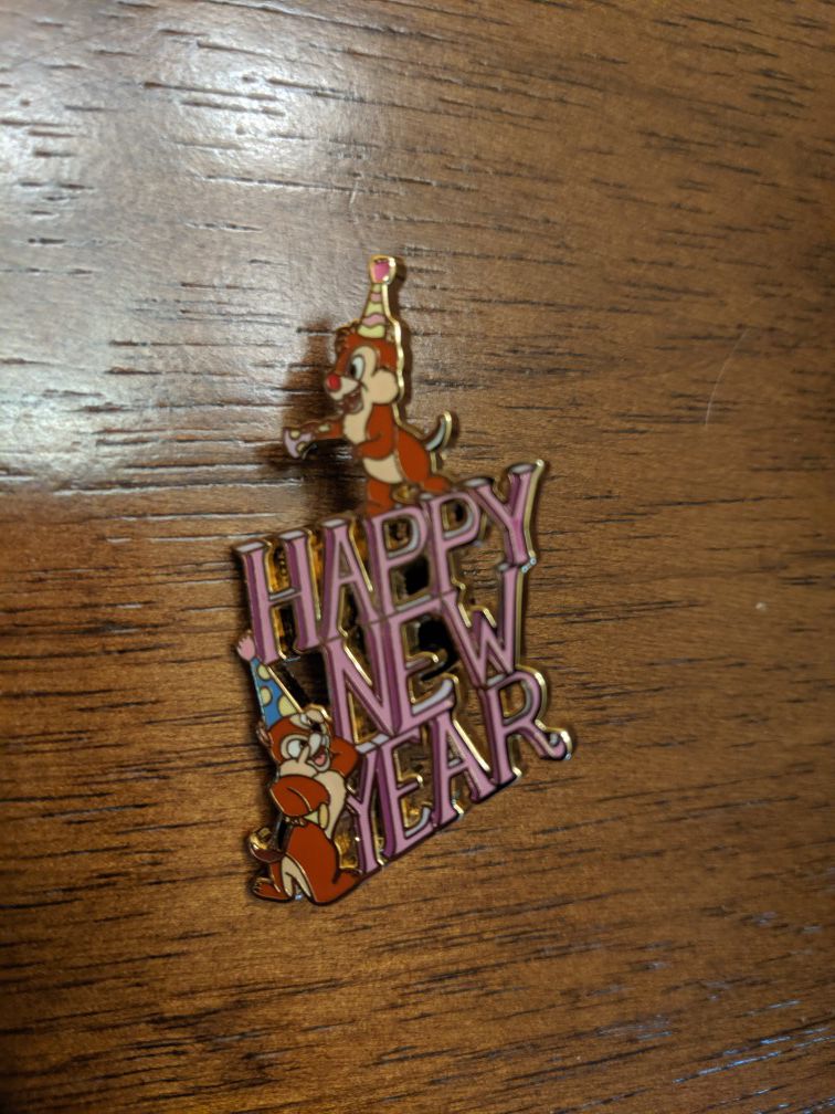 Happy New year Disney pin with Chip and Dale