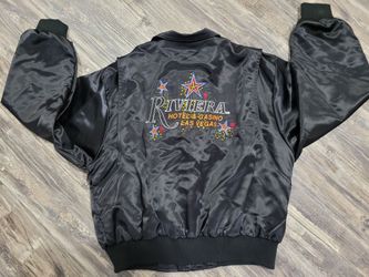VTG Riviera Hotel & Casino Las Vegas Players Club XL Bomber Jacket Black Satin