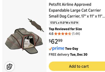 Petsfit Airline Approved Expandable Large Cat Carrier Small Dog Carrier, 17" x 11" x 11" Collapsible. For Cat Or Small Puppy
