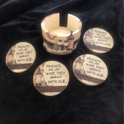 “Friends are Like Wine” Coaster and Holder