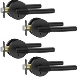 Asidrama 4 Pack Privacy Door Handles with Lock, Black Door Handles Interior for Bedroom or Bathroom, Heavy Duty Door Lever with Reversible Interior Do