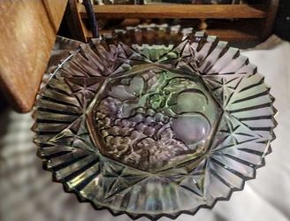 Vintage Federal Glass Iridescent Smoke Carnival Glass Platter 11"