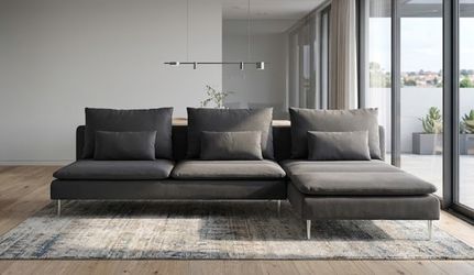 IKEA SÖDERHAMN sectional, 4-seat with chaise, and open end Fridtuna/dark gray