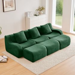 Chico 115" Modular Teddy Fabric 3-Seater Sofa with3 Ottomans