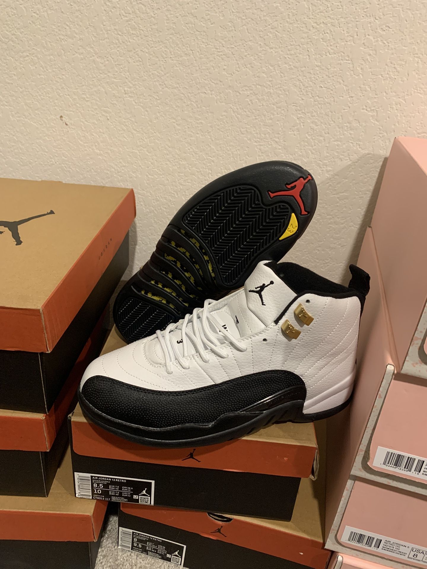 Jordan 12 “Taxi” → Text: “Retail $210 / Now $110 🔥 Men’s Sizes”