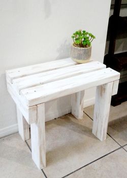 🌱Solid Wood Bench ::: 17"H X 20"W X 12"D (3 Planks) ::: Distressed White 