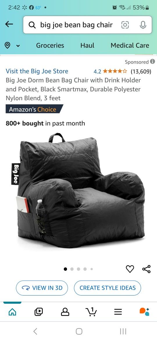 Big Joe Bean Bag Chair With Drink Holder And Pocket