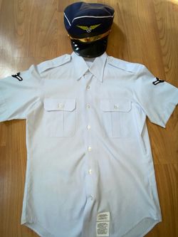 Air Force Captain Pilot Halloween Costume Shirt and Cap Set Men’s Size 15.5