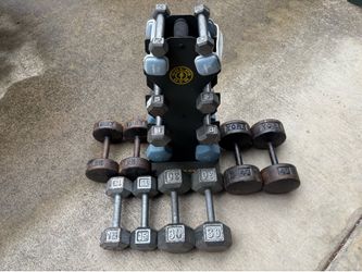 Hexagon Dumbbell Weight Set + Rack (Pairs of 2-3-5/8/10/15/25/30/40lb)