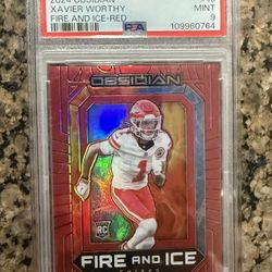2024 Obsidian Xavier Worthy Fire and Ice Red RC /75 PSA 9