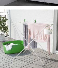 IKEA JÄLL White Folding Portable Drying Rack & Laundry Bag w/ Stand $20 Retail