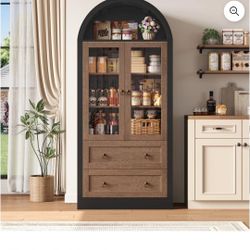 Hiphuta 70" Tall Arched Kitchen Pantry Storage Cabinet with 2 Large Drawers, Freestanding Modern Farmhouse Versatile Hutch Cupboard for Dining Room, 
