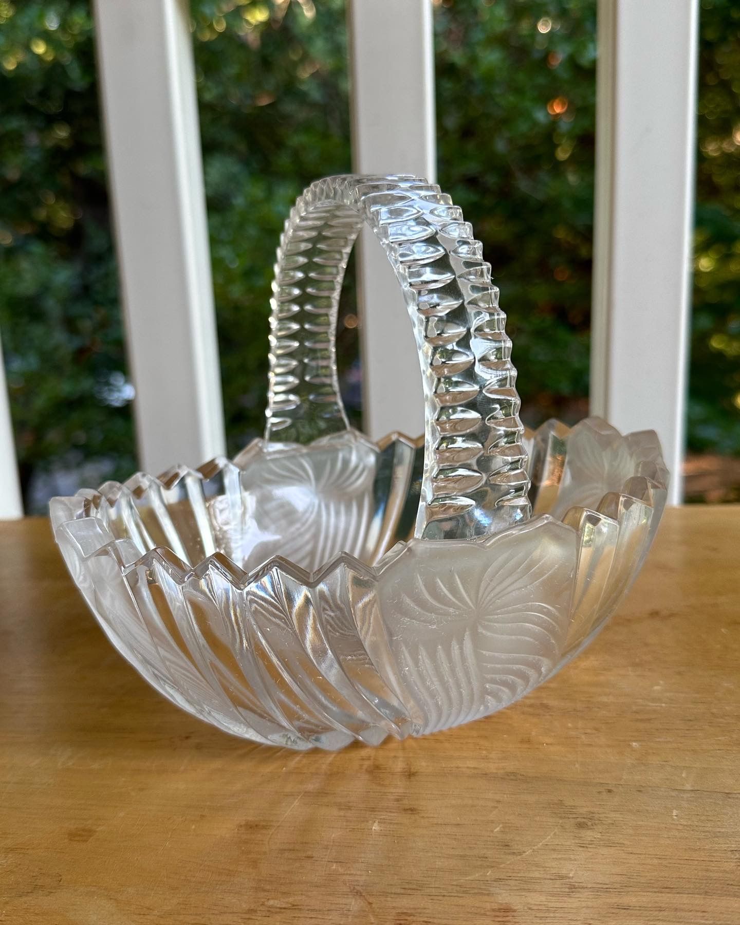 Vintage glass easter candy dish bowl etched with flower pattern from the 1970s