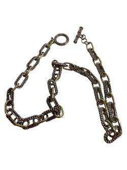 Two Tone Chunky Chain Necklace Gold Silver Rhinestone Pave Link Toggle Clasp