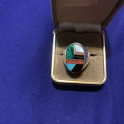 Zuni inlaid turquoise ring