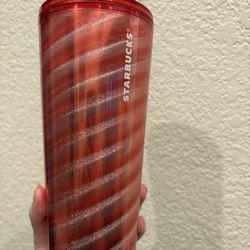 Starbucks Holiday Red & Silver Shimmer Swirl Venti Cold Cup Tumbler 24oz