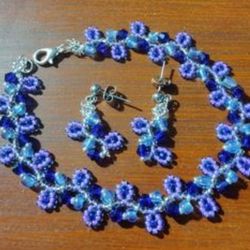 Blue & Purple Flower Earrings & Bracelet Set