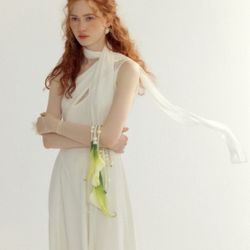 W Concept White Engagement Dress with a tie