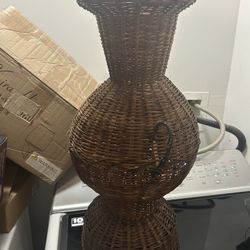 Vintage Woven Rattan Wicker Floor Vase