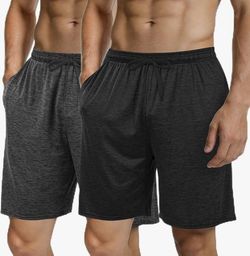 2 Pack Men's Athletic Workout Running Shorts w/ Pockets Quick Dry Black/Grey  XL