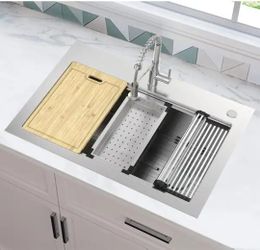 Glacier Bay
Dolancourt Tight Radius 33 in. Drop-In Single Bowl 18G Stainless Steel Workstation Kitchen Sink with Spring Neck Faucet