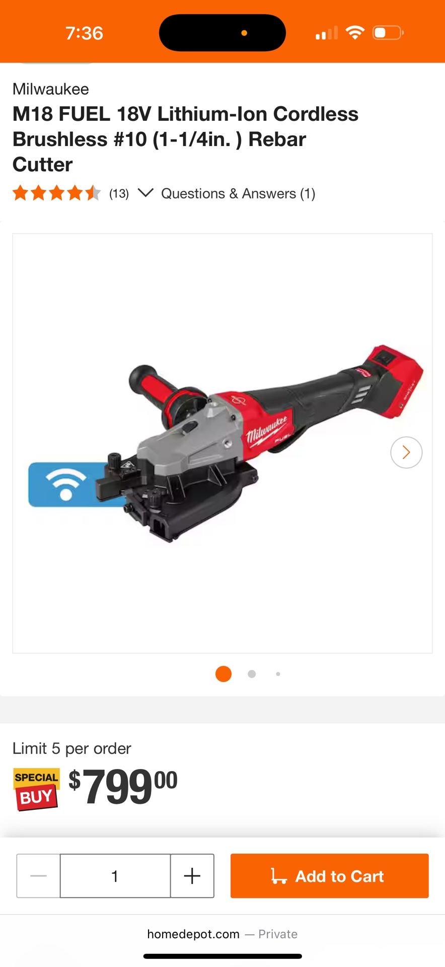 Milwaukee M18 FUEL 18V Lithium-Ion Cordless Brushless #10 (1-1/4in. ) Rebar Cutter